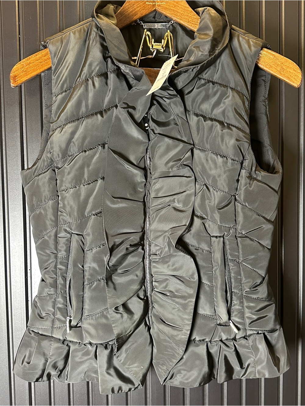 White House Black Market Black Ruffle-Trim Puffer Vest